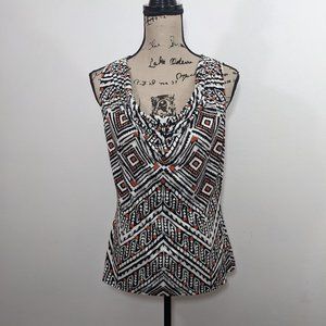 CALVIN KLEIN Women’s Cowl Neck SLEEVELESS TOP BLOUSE Geometric Pattern M